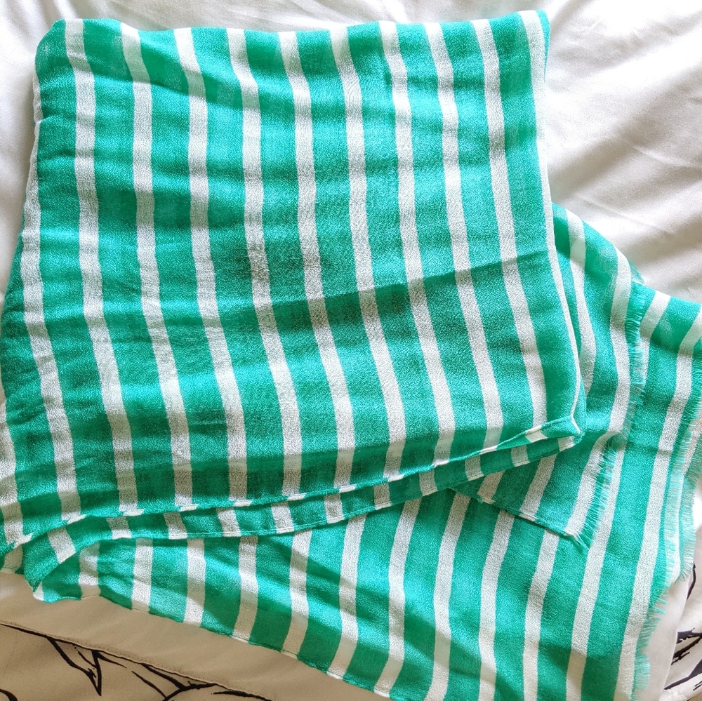 Teal Green White Striped Lightweight Thin Summer Scarf